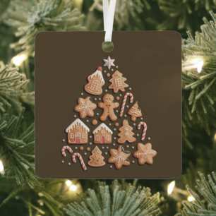 Gingerbread Cute Christmas Tree Winter Baker Metal Ornament
