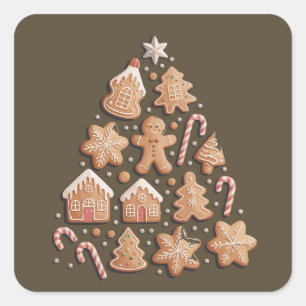 Gingerbread Cute Christmas Tree Winter Baker Square Sticker