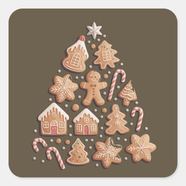 Gingerbread Cute Christmas Tree Winter Baker Square Sticker (Front)