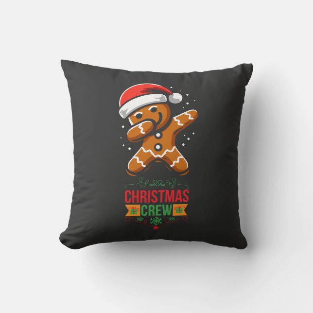Gingerbread Dabbing Christmas Throw Pillow (Front)