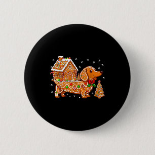 Gingerbread Dachshund Christmas Tree House Cookie 2 Inch Round Button