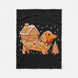 Gingerbread Dachshund Christmas Tree House Cookie Fleece Blanket