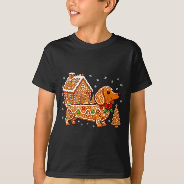 Gingerbread Dachshund Christmas Tree House Cookie  T-Shirt (Front)