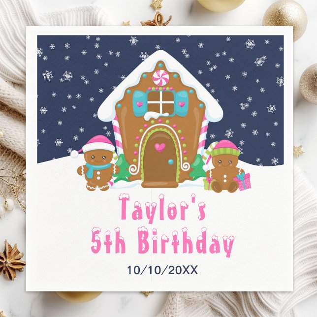 Gingerbread Decorating Birthday Party Navy Pink Napkin (Creator Uploaded)