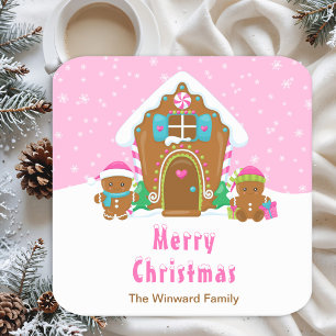Gingerbread Decorating Party Bright Pink Square Paper Coaster