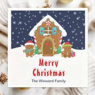 Gingerbread Decorating Party Navy Blue and Red Napkin