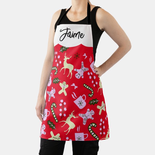 Gingerbread Deer Candycane Greenery Christmas    Apron (Insitu)