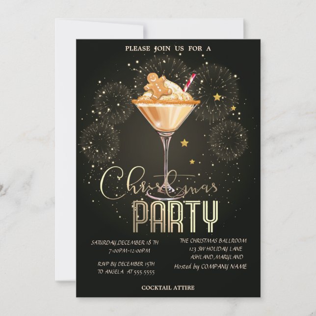 Gingerbread Drink Fireworks Christmas Company  Invitation (Front)