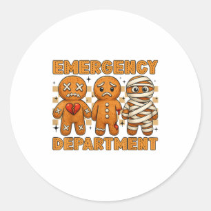 Gingerbread Emergency Department Christmas Nurse D Classic Round Sticker
