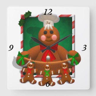 Gingerbread Family: Funny Baker Square Wall Clock