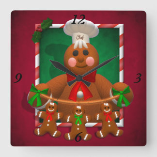 Gingerbread Family: Funny Baker Square Wall Clock