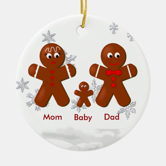 Gingerbread Family of Three Christmas Ornament (Front)