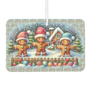Gingerbread Family Snowy Christmas Scene Air Freshener