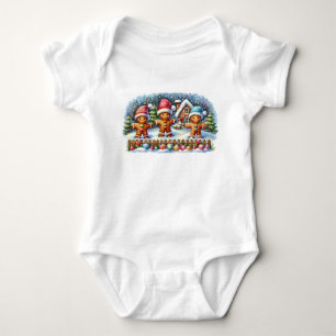 Gingerbread Family Snowy Christmas Scene Baby Bodysuit