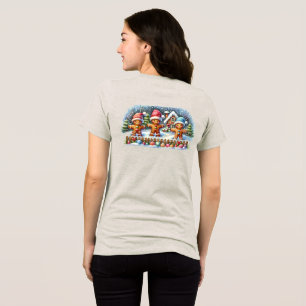 Gingerbread Family Snowy Christmas Scene Back Tri-Blend Shirt