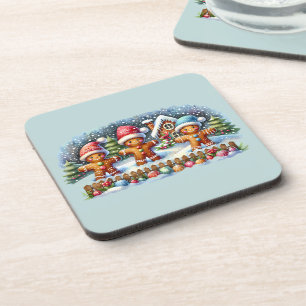 Gingerbread Family Snowy Christmas Scene Coaster