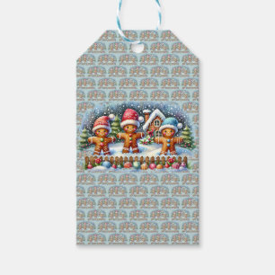 Gingerbread Family Snowy Christmas Scene Gift Tags