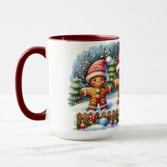 Gingerbread Family Snowy Christmas Scene Mug (Left)