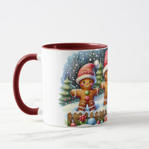 Gingerbread Family Snowy Christmas Scene Mug