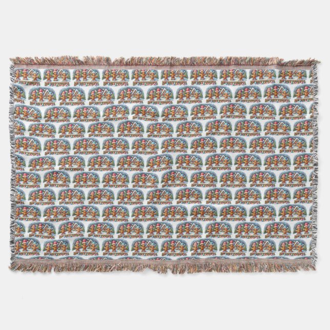 Gingerbread Family Snowy Christmas Scene Throw Blanket (Front)