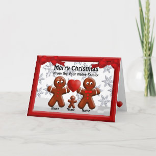 Gingerbread Family Three Christmas Heart Greeting Holiday Card