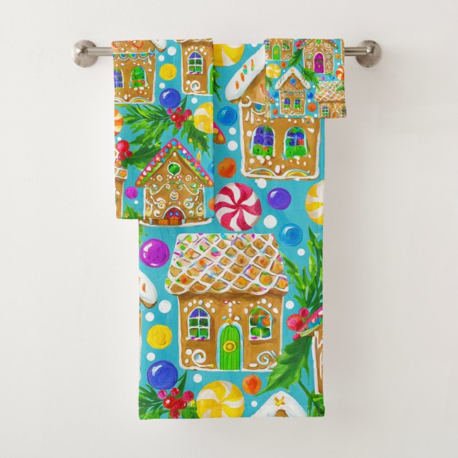 Gingerbread Fleece Bath Towel Set (Insitu)