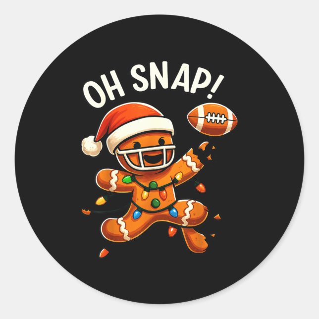 Gingerbread Football Oh Snap Christmas Lights Desi Classic Round Sticker (Front)