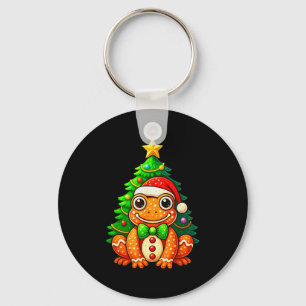 Gingerbread Frog Wearing Santa Hat Christmas Tree  Keychain