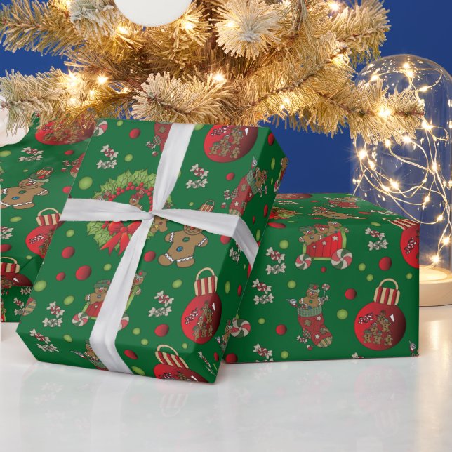 Gingerbread Fun Christmas Wrapping Paper (Holidays)