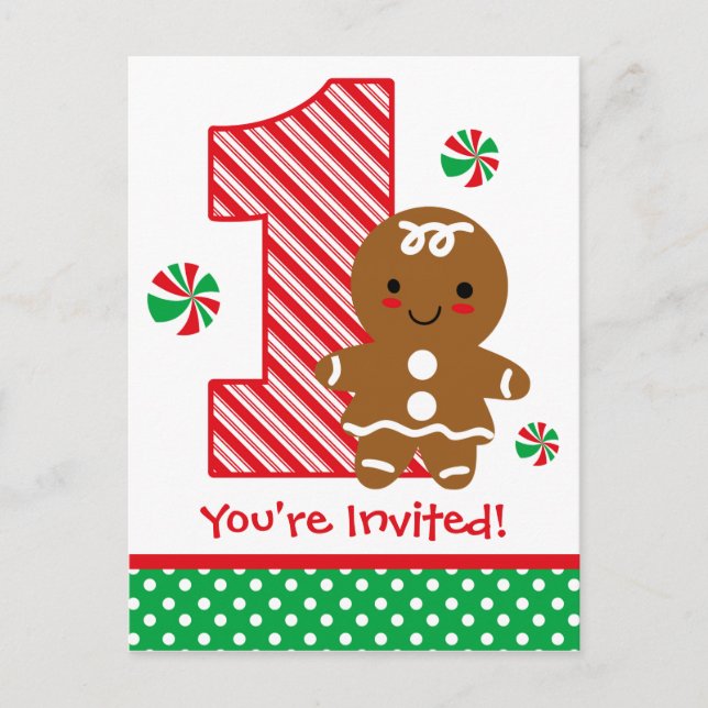 Gingerbread Girl 1st Birthday Invitation (Front)