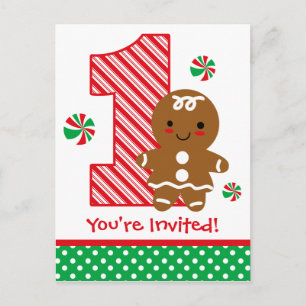 Gingerbread Girl 1st Birthday Invitation Postcard