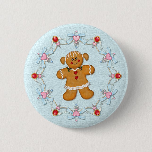 Gingerbread Girl 2 Inch Round Button (Front)