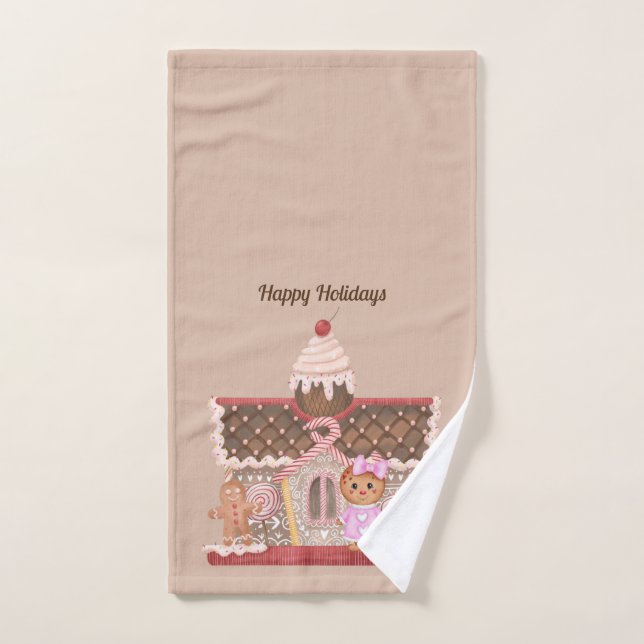 Gingerbread Girl and Christmas Candy House Hand Towel (Hand Towel)
