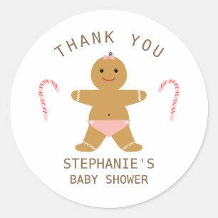 Gingerbread girl baby shower thank you favour classic round sticker