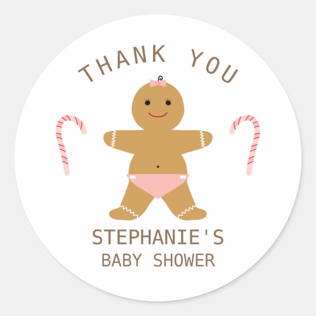 Gingerbread girl baby shower thank you favour classic round sticker (Front)