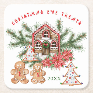 Gingerbread Girl Boy Candy Cane Christmas Square Paper Coaster