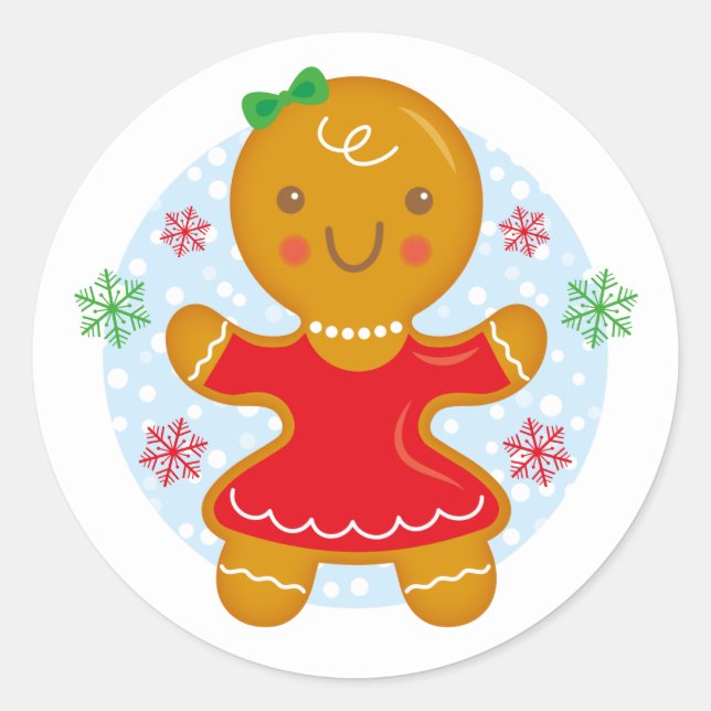 Gingerbread Girl Christmas Holiday Round Sticker (Front)