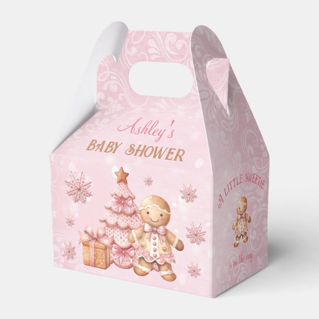 Gingerbread Girl Pink Christmas Baby Shower Gable Favor Box (Front Side)