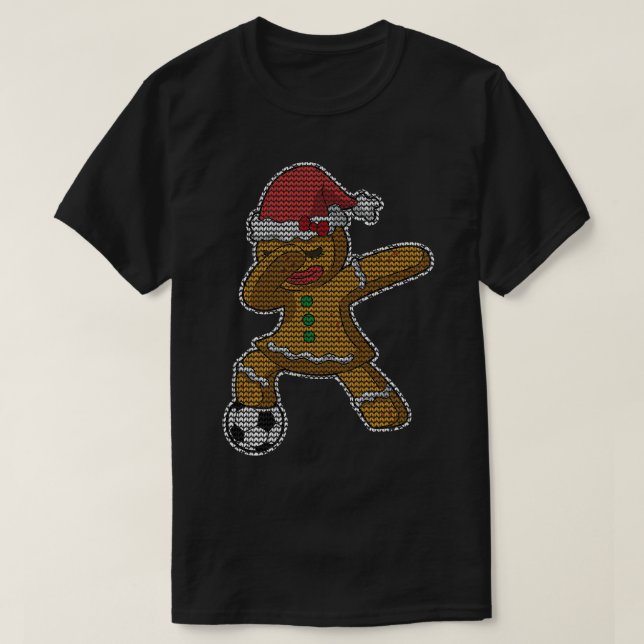 Gingerbread Girl Player Christmas Knit Pattern T-Shirt (Design Front)