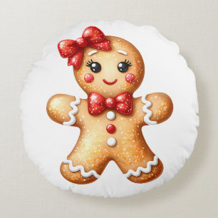 Gingerbread Girl Round Pillow