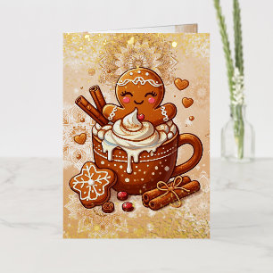 Gingerbread Girl’s Hot Cocoa Hot Tub Retreat Foil Greeting Card