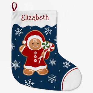 Gingerbread Girl with Peppermint Lollipops Large C Christmas Stocking