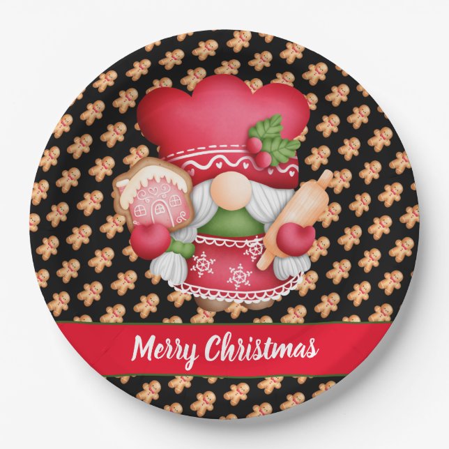 Gingerbread Gnome Customize Colour and Text Paper  Plate (Front)