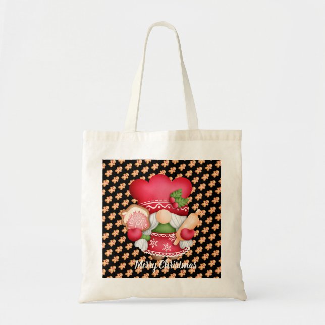 Gingerbread Gnome Customize Colour and Text Tote Bag (Front)
