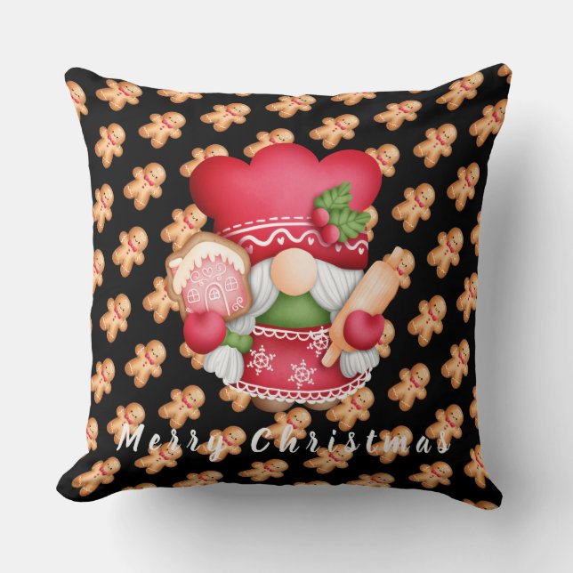 Gingerbread Gnome Customize Text and Colour 20"X20 Throw Pillow (Front)
