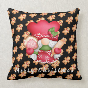 Gingerbread Gnome Customize Text and Colour 20"X20 Throw Pillow