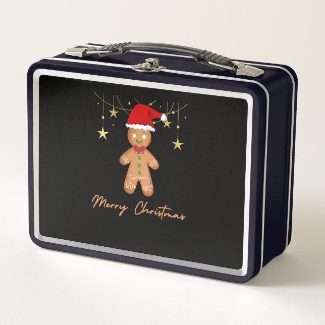Gingerbread Greetings Christmas Metal Lunch Box (Front)