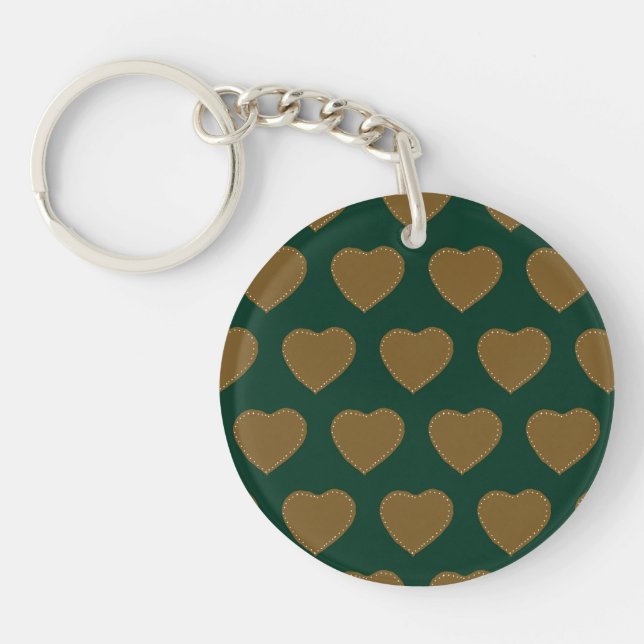 Gingerbread Hearts Keychain (Green & Brown) (Front)