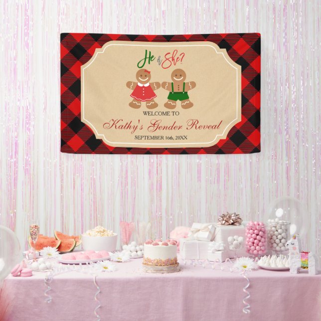 Gingerbread Holiday Gender Reveal Christmas Banner (Party)