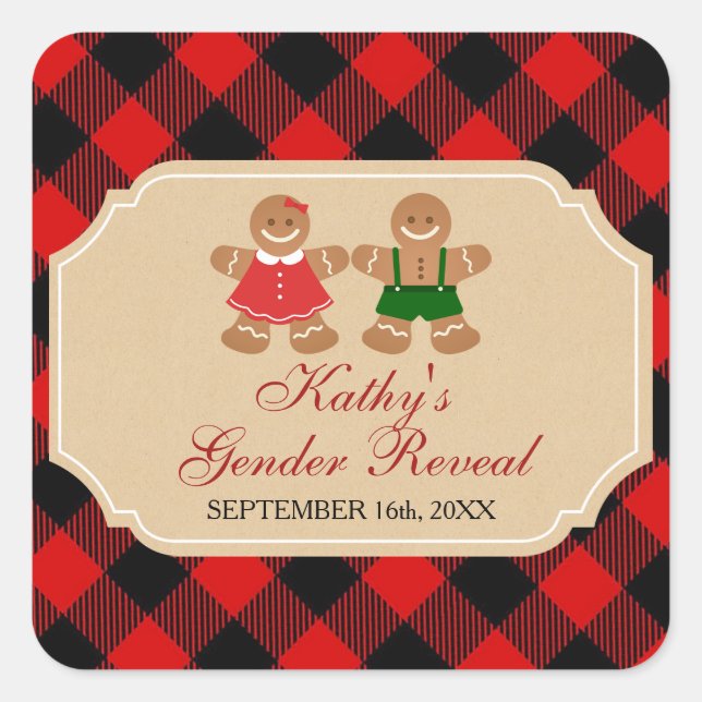 Gingerbread Holiday Gender Reveal Square Sticker (Front)